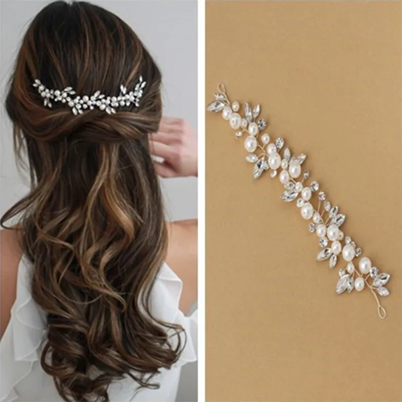 

Exquisite Pearl Zircon Short Hair Chain Headband Women Gentle Temperamental Wedding Accessories