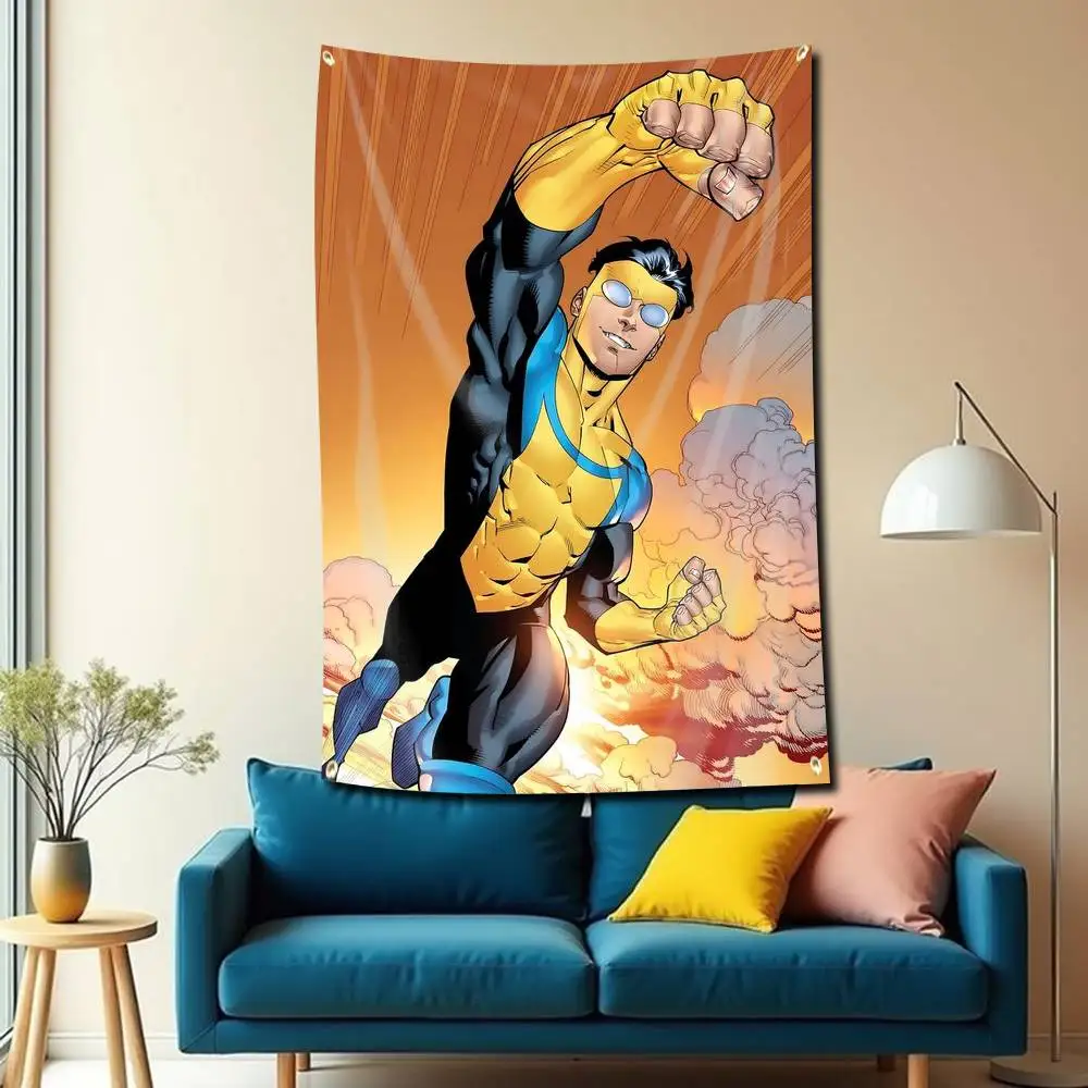 Omni-Man Mark Manga I-Invincible-e Flag Tapestry Banner for Bedroom Living Room Outdoor Camping Custom Supported