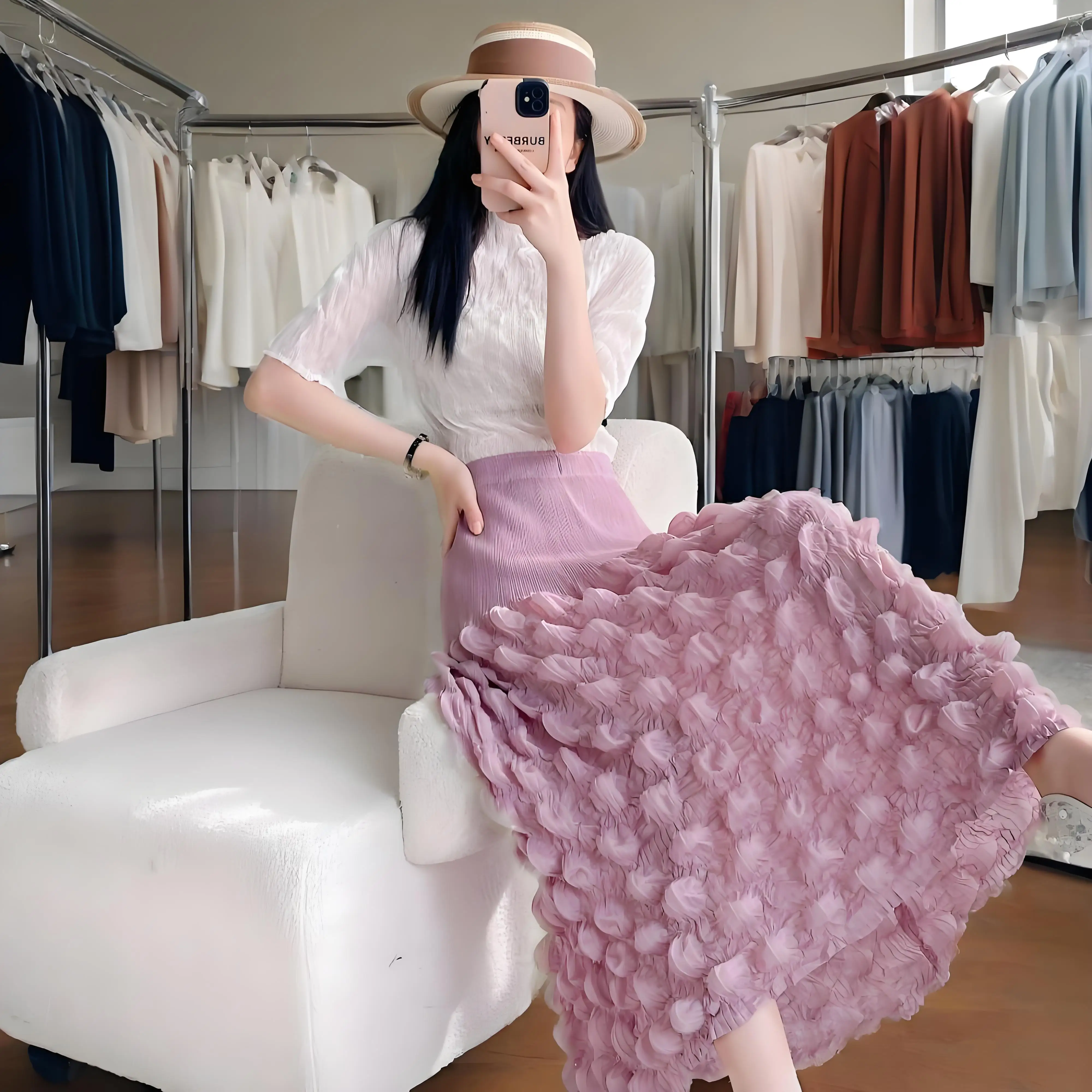 

Miyake 2025 New Bubble Pleated Women's Dress Skirt Elegant Pleated Clothes Design Spring and Summer Plisse Fashion New Trend