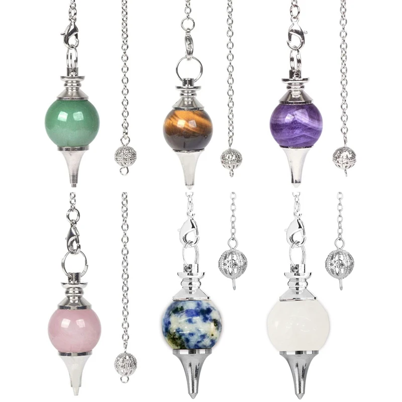 Reiki Healing Chakra Pendulum Pendants Lucky Crystal Quartz Stone Pendulum Pendant With Silvery Ball Chain Hypnosis For Necklace