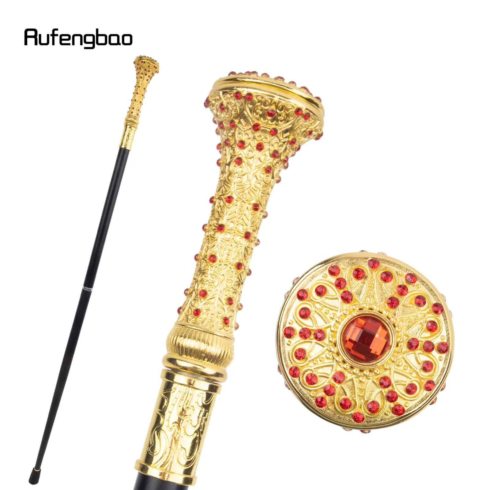 

Golden Red Artificial Diamond Walking Cane Fashion Decorative Walking Stick Gentleman Elegant Cosplay Cane Crosier 92cm