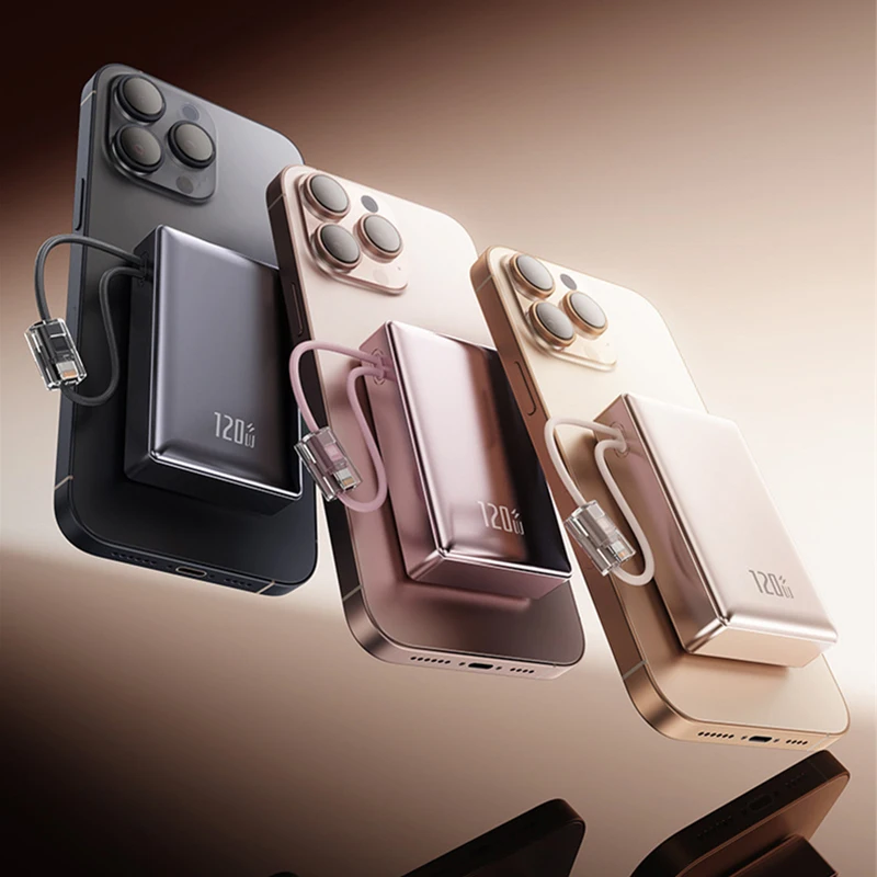 20000mAh Power Bank 120W Super Fast Charging For iPhone 16 15 Samsung Xiaomi Portable External Battery Powerbank Built in Cable