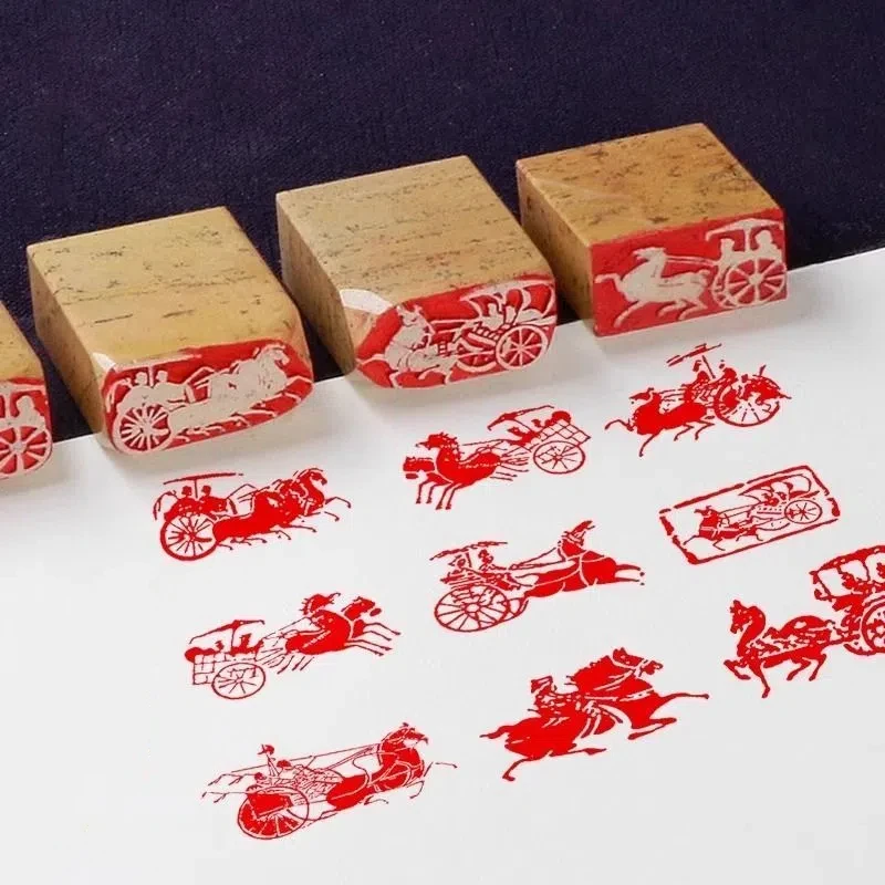 Natural Stone Finished Stamps Portable Ancient Carriage Horse Pattern Stamp Seal Chinese Calligraphy Painting Custom Name Sellos