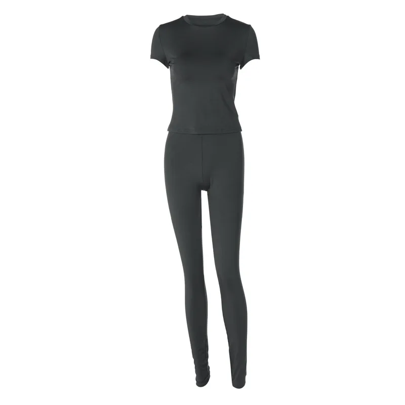Customized LOGO casual short-sleeved T-shirt tight trousers two-piece 2024 spring women\'s new sports suit