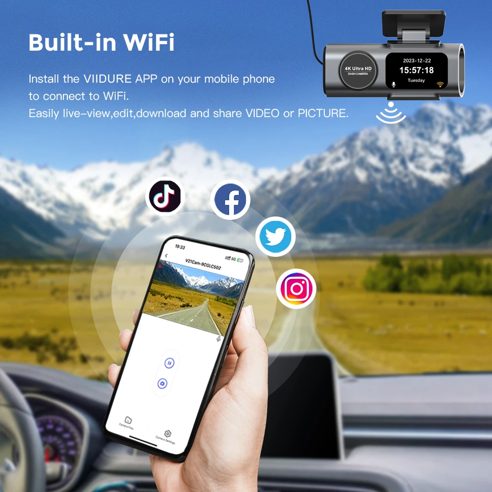 4K Dashcam Mini Camera Recorder GPS Wifi 24H Parking Dual Lens With 1080P Black Box Room Rearview Camera Night Vision