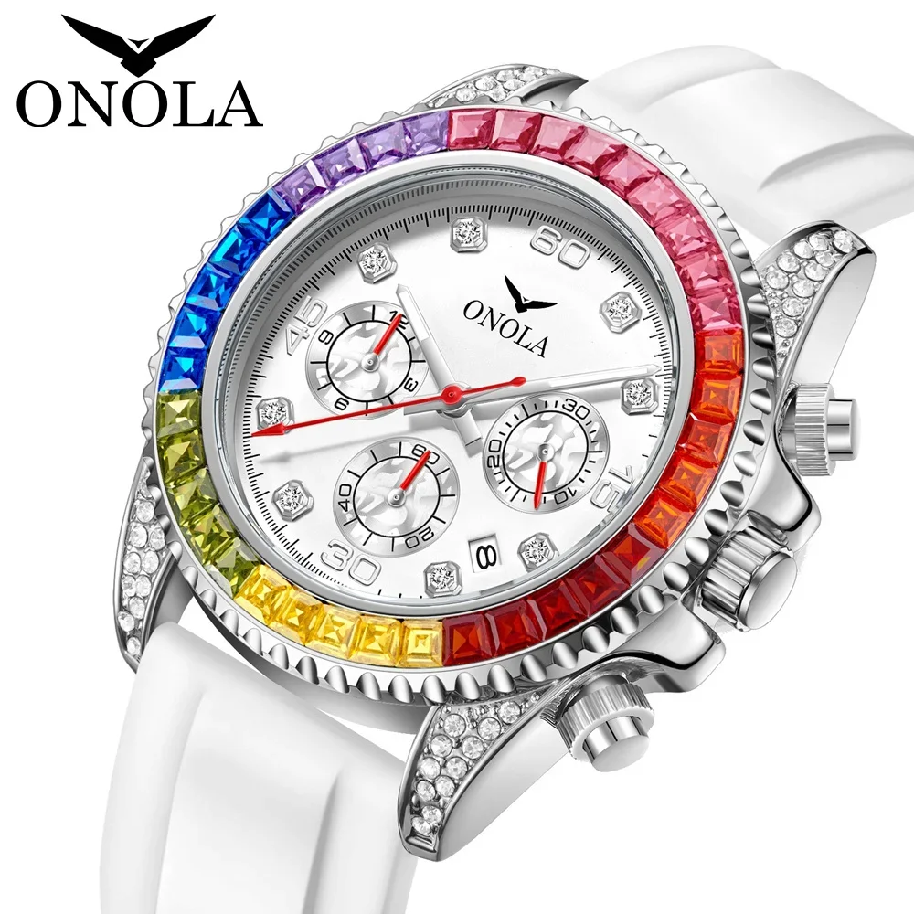 Fashion Colored Diamond High-quality Men's Quartz Watch ONOLA Silicone Tape Waterproof Watch Clock Man