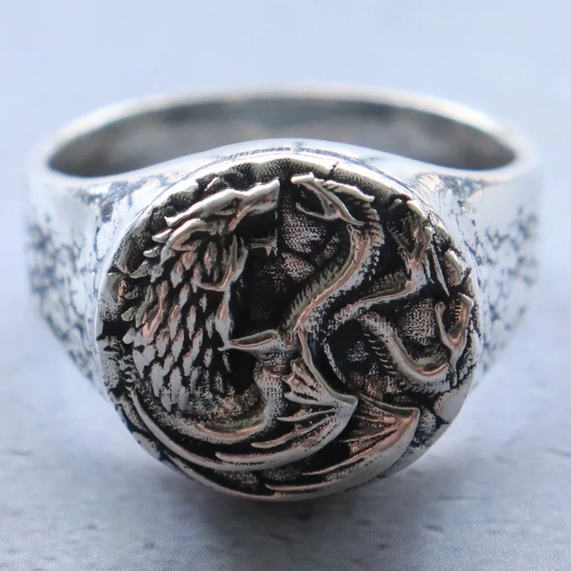 

18g Fire And Blood Wolf Dragon Gifts for Mens Rings Real Customized 925 Solid Sterling Silver Rings Many Sizes 9-13