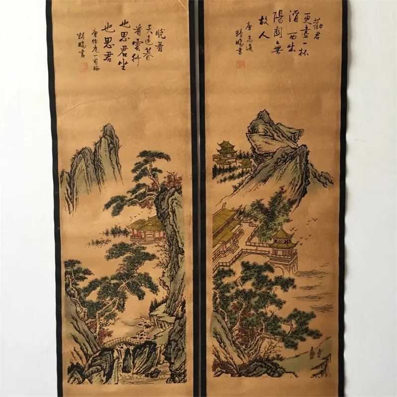 China Old Scroll Painting, Four Screen Paintings, Middle Hall Hanging Painting,Jingpeng Landscape Painting