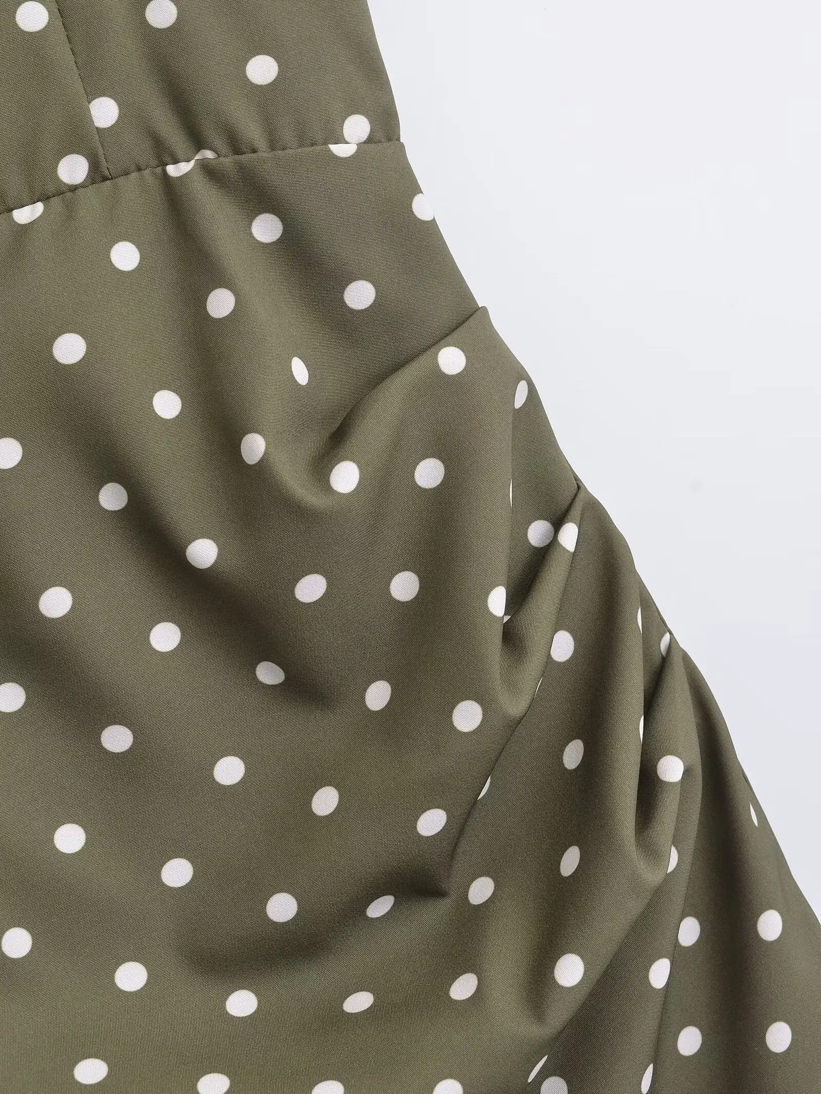 KONDALA 2025 Holiday Party Donna Green Dot Dress Pieghe Cerniera Slim Abito lungo a canotta Moda femminile Chic Abiti