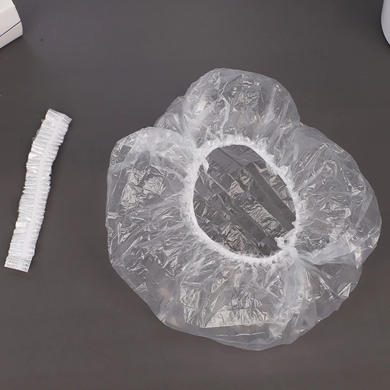 Gorro de ducha desechable con forma de malla elástica, gorro de baño no tejido para extensión de pestañas, gorro transparente impermeable para el cabello, 100 Uds.