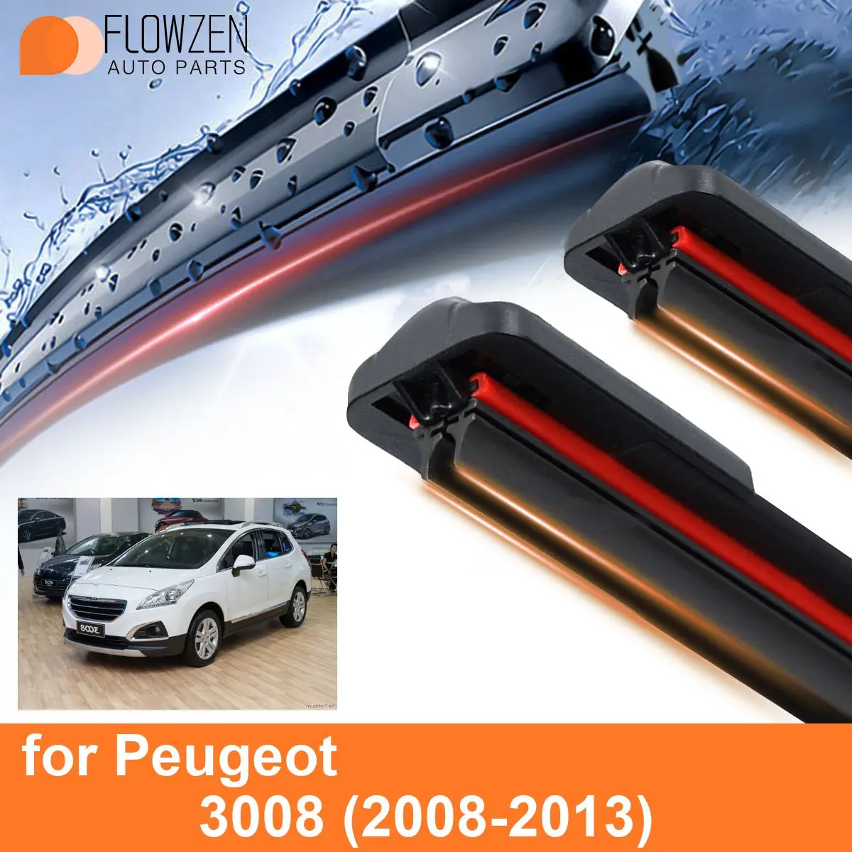 Car Windshield Wiper Blades for Peugeot 3008 Double Rubber Frameless Bracketless WipersSoft Accessories 2009 2010 2011 2012 2013