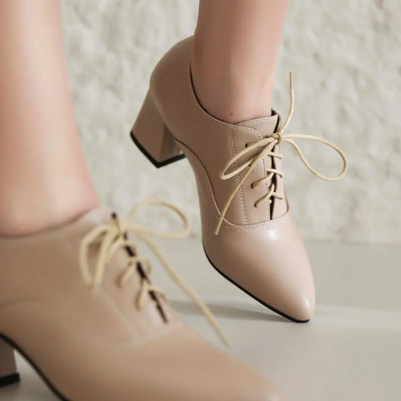 

ORCHA LISA Female Mujer Brand Office Women's Pumps Pointed Toe 6cm Chunky High Heel Lace Up Large Size 42-43 Leisure Daily