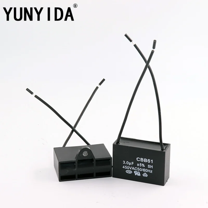 

5pcs CBB61 450V 3uF Terminal Ceiling Fan Motor Running Rectangle Capacitor