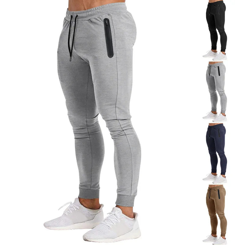 2024 cross-border spring and summer new solid color fitness trousers casual elastic men