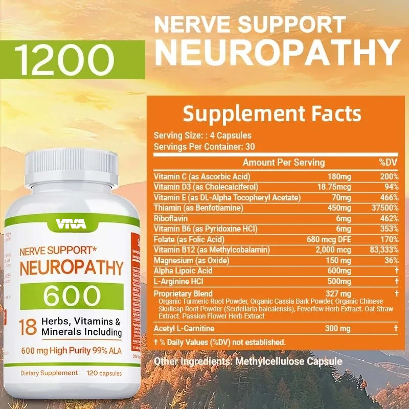 Neuropathy Support Supplement 600mg - Supports The Nervous System, Relieves Stress, Promotes Brain Function, and Boosts Energy