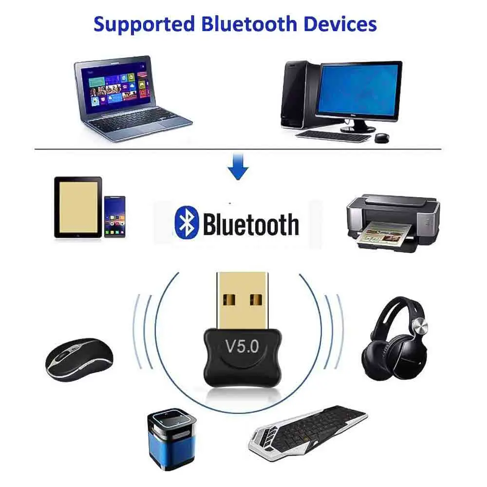 Mini adaptador 5,0 compatible con Bluetooth, receptor de Audio USB, transmisor para PC, portátil, auriculares, impresora de Audio, receptor Dongle de datos