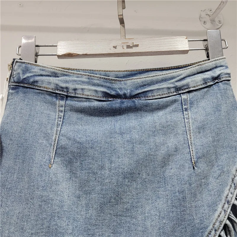 Irregular Fringe Design Denim Shorts High Waist Women's 2025 New Slimming A-line Figure-hugging Skirt Female Clothing