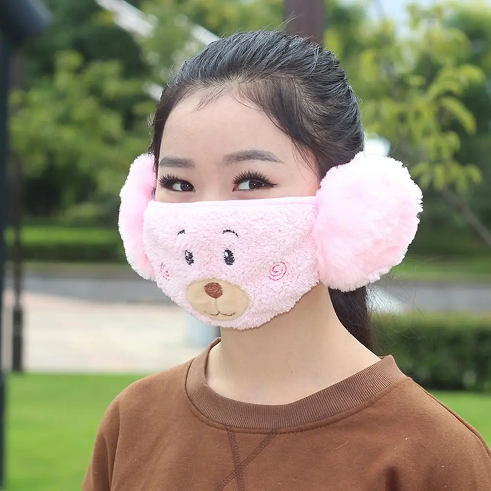 Daily Winter Warm 2 in 1 Mask Earmuffs Cold-proof Windproof Ear Warmer Breathable Thicken Plush Mouth Cover Outdoor Cycling