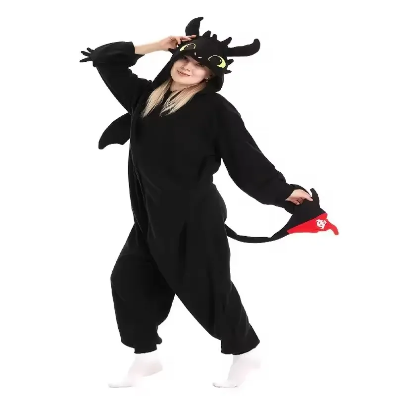Black Toothless Dragon Onesie Pajamas Adult Kids Kigurumi Unicorn Jumpsuit Animal Pijamas Train Halloween Cosplay Winter Slipper image 3