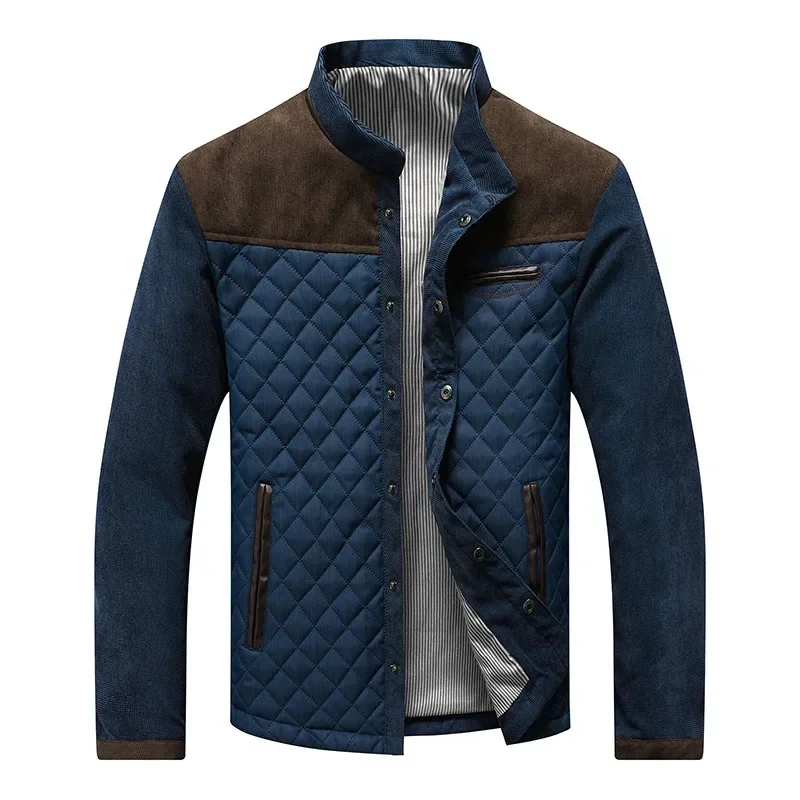 

2023 Men's Zipper Fit Side Sewn Pocket Thickened Unhooded Blue Casual Youth Jacket