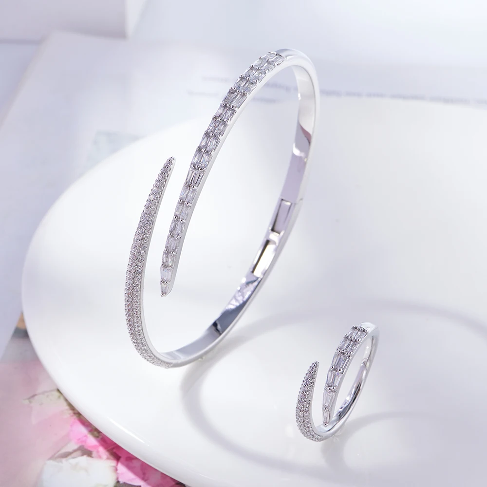 020003Fashionable Bangle Set For Women Cubic Zirconia  Jewelry Cuff Bangle Ring Dubai Wedding Party Engagement Hand Accessories