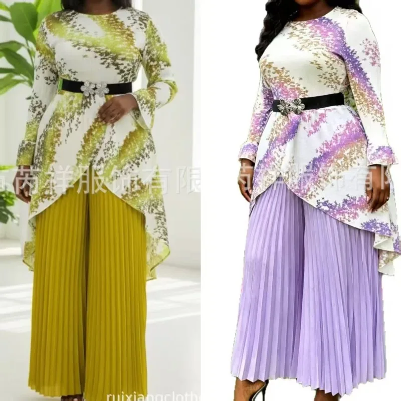 

Miyake Pleated Printed Pants Set Plisse Fold Clothing 2025 Fall New Printed Fashion New Loose Design Top + Wide Leg Pants Set