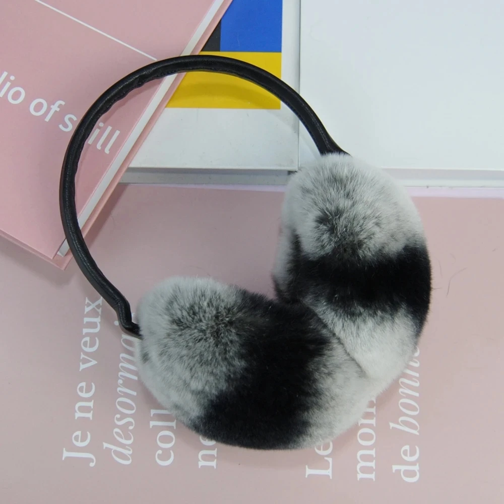 New Elastic Natural Rex Rabbit Fur Women Earmuffs Lady Winter Warm Rex Rabbit Fur Ear Muffs Russian Hand Plush Real Fur Earflap