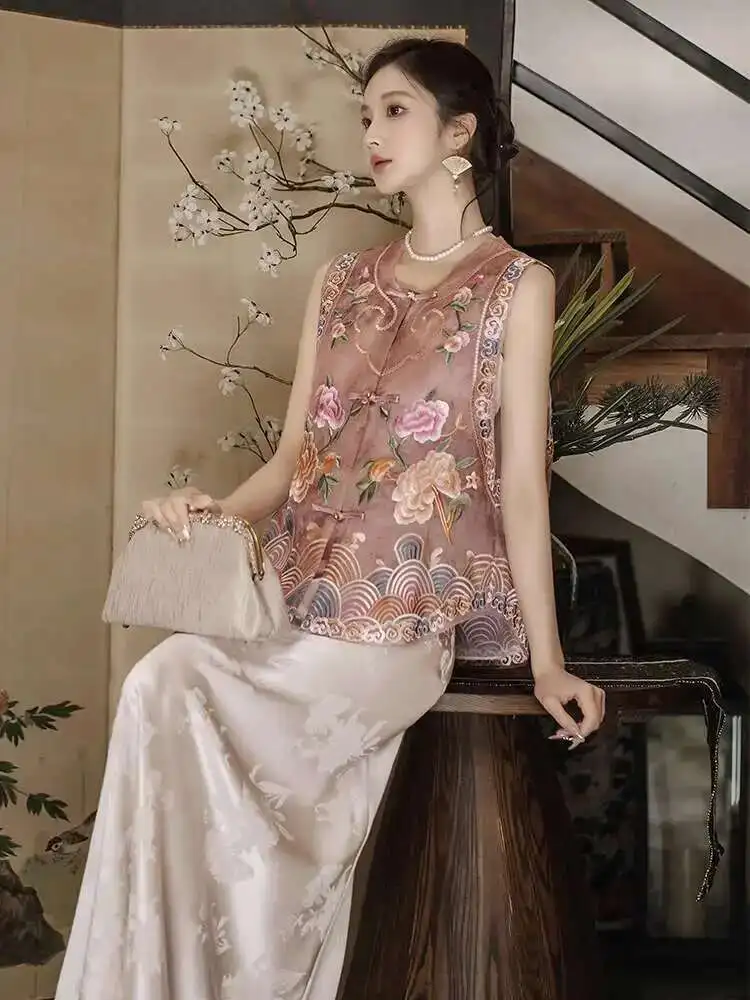 

[Ruyi]New Chinese Style Mulberry Silk National Style Vest For Women 2025 Summer New High-end Versatile Women