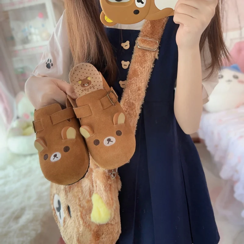 2025 New Rilakkuma Anime Periphery Thick Bottom Retro Half Baotou Bear Sister Cartoon Shaped Women'S Shoes Anime Periphery