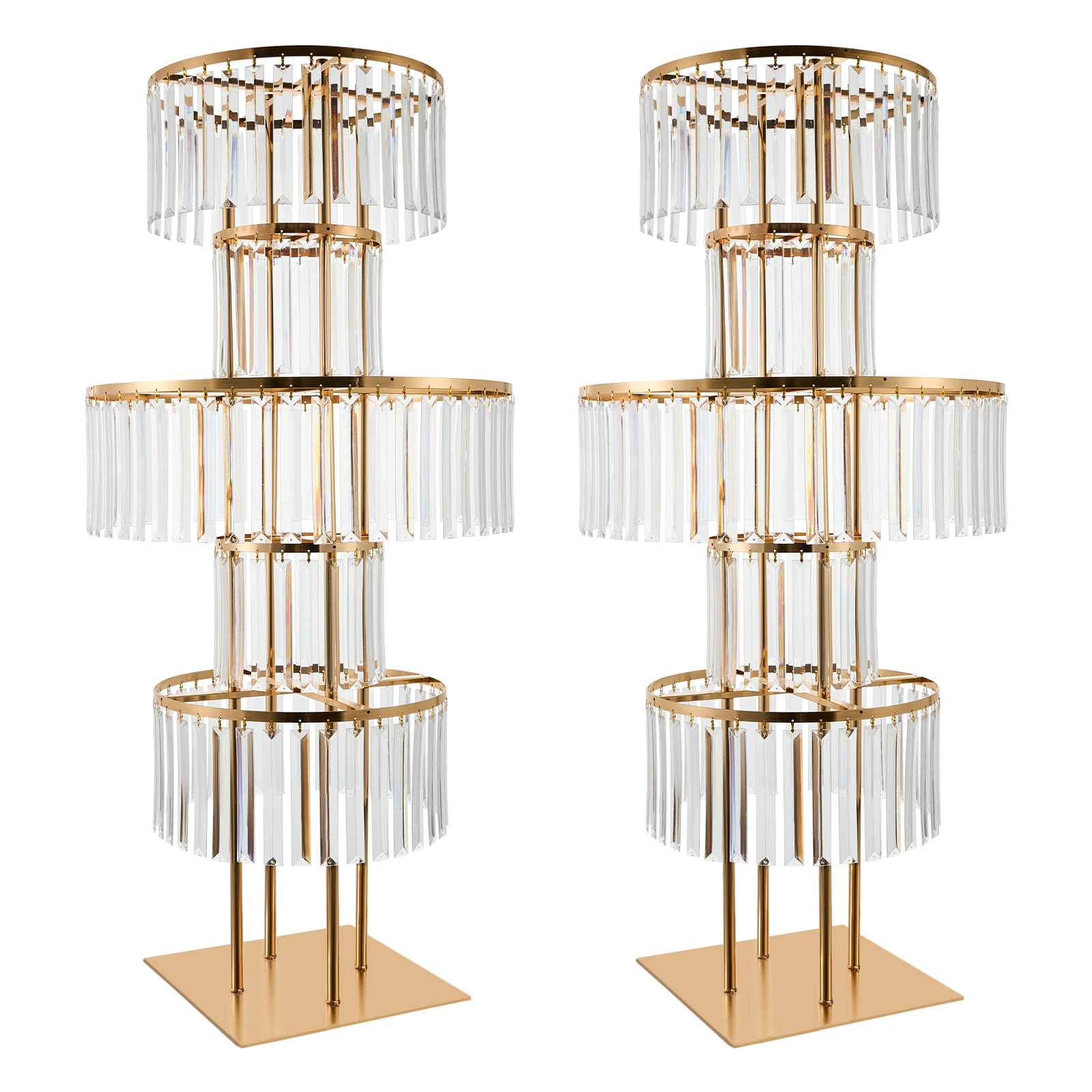 

2PCS 5-tier Crystal Flower Stand Wedding Centerpieces Crystal Vases Premium Display Shelf for Party Table Decor Gold/Silver