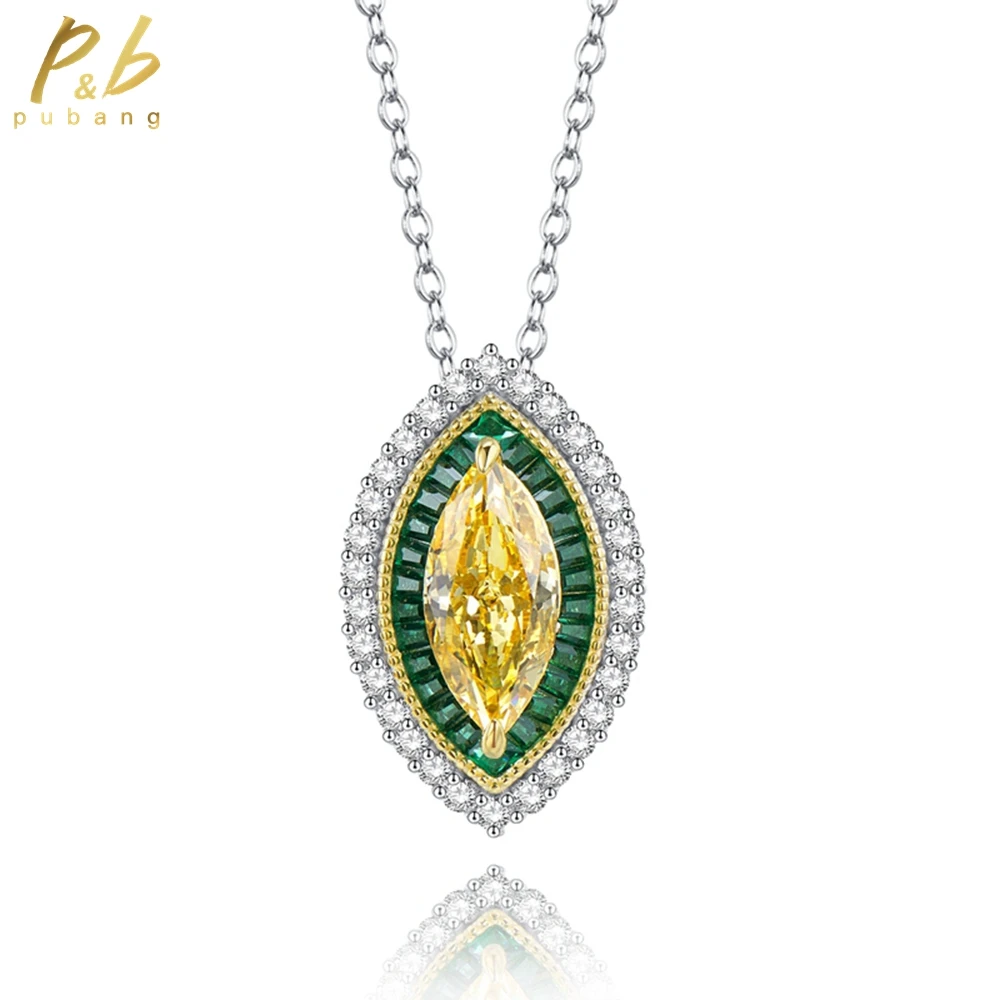 

PuBang Fine Jewelry 925 Sterling Silver Yellow VVS Gem Created Moissanite Cocktail Pendant Necklace for Women Gift Drop Shipping