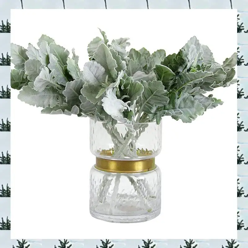 ABLG 30 Pcs Artificial Flocked Lambs Ear Leaves Dusty Miller Stems Flocked Oak Leaves Lamb's Ear Leaf For Home Wedding