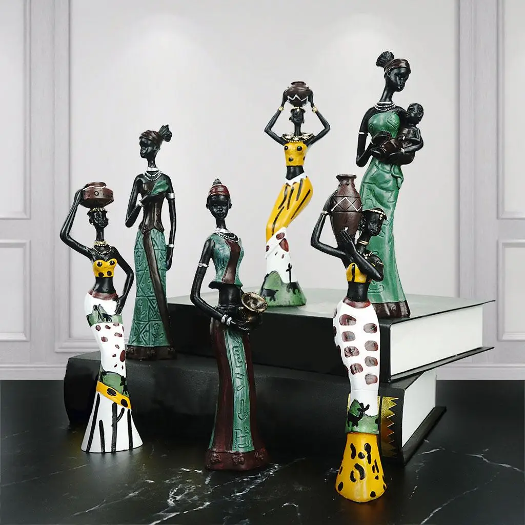 3Pcs Retro African Woman Statue Exotic Resin Culture Figurines Set for Home Hotel Living Room Decoration Craft Ornaments