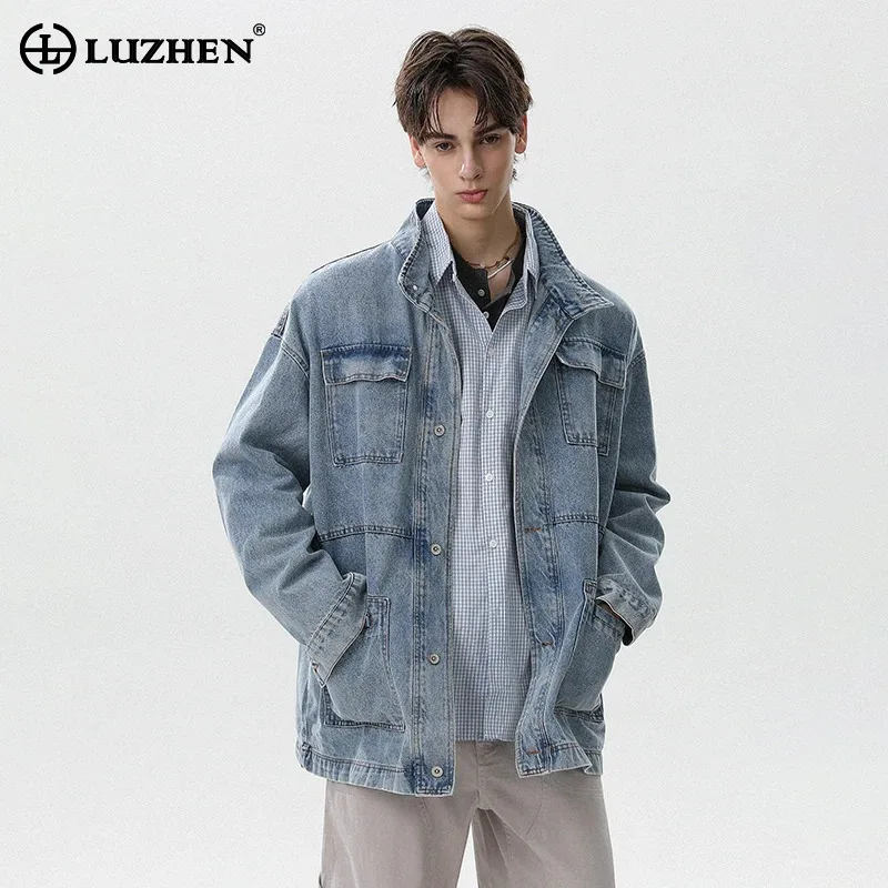 

LUZHEN 2025 новая мода с несколькими карманами дизайн винтажный стиль свободная джинсовая куртка-карго мужская оригинальная уличная повседневная одежда JY5155