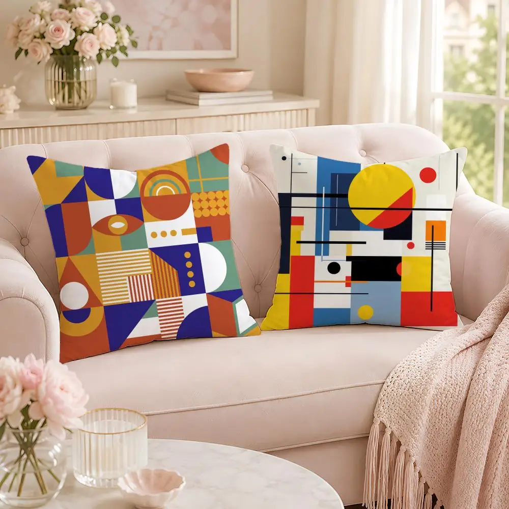 Abstract Bauhaus Geometry Cushion Cover Soft Short Plush Pillow Case Double Sided Print Washable Sofa Home Decor Gift
