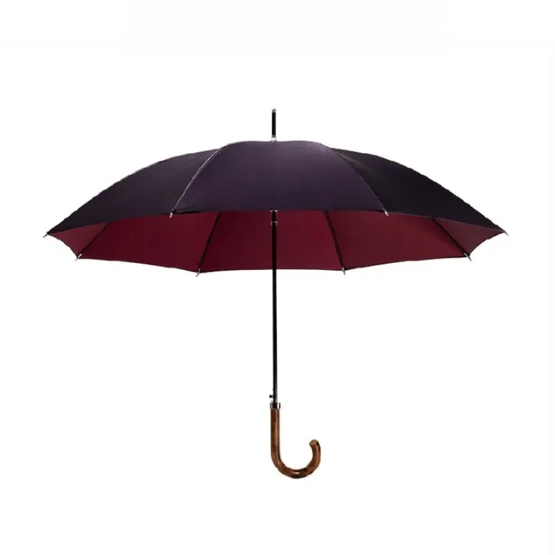 Solid wood two-color cloth curved handle long-handled umbrella high-end male light luxury gentleman umbrella