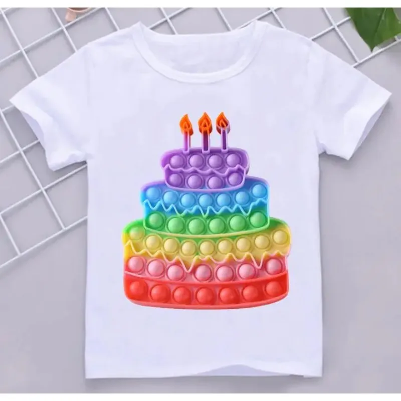 

Summer T-Shirt Kids Cute Funny Rainbow Birthday Cake T Shirt Fidget Toys Harajuku Streetwear Tee Tops