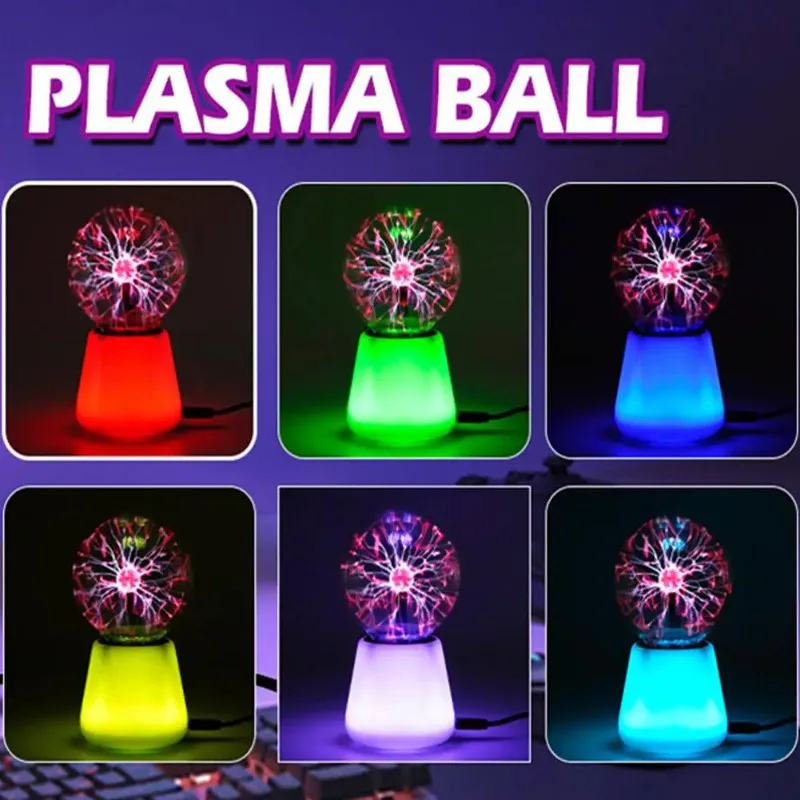 Plasma Ball Lamp Interactive Touch Lightning Globe 3 Inch Fun Lamp USB Powered 7 Color Changing Lights Mood Lighting Party Prop
