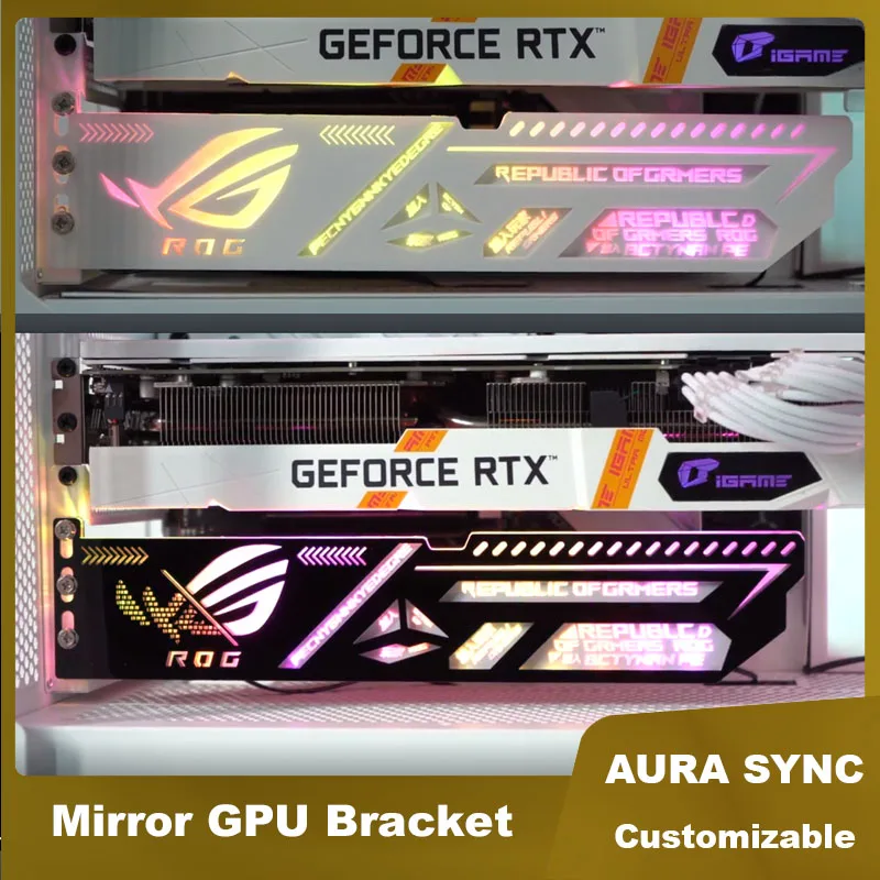 

Mirror VGA Bracket,Laser Engraved RGB GPU Holder,MOD Gamer GPU Anti-bending Support 5V/12V AURA SYNC