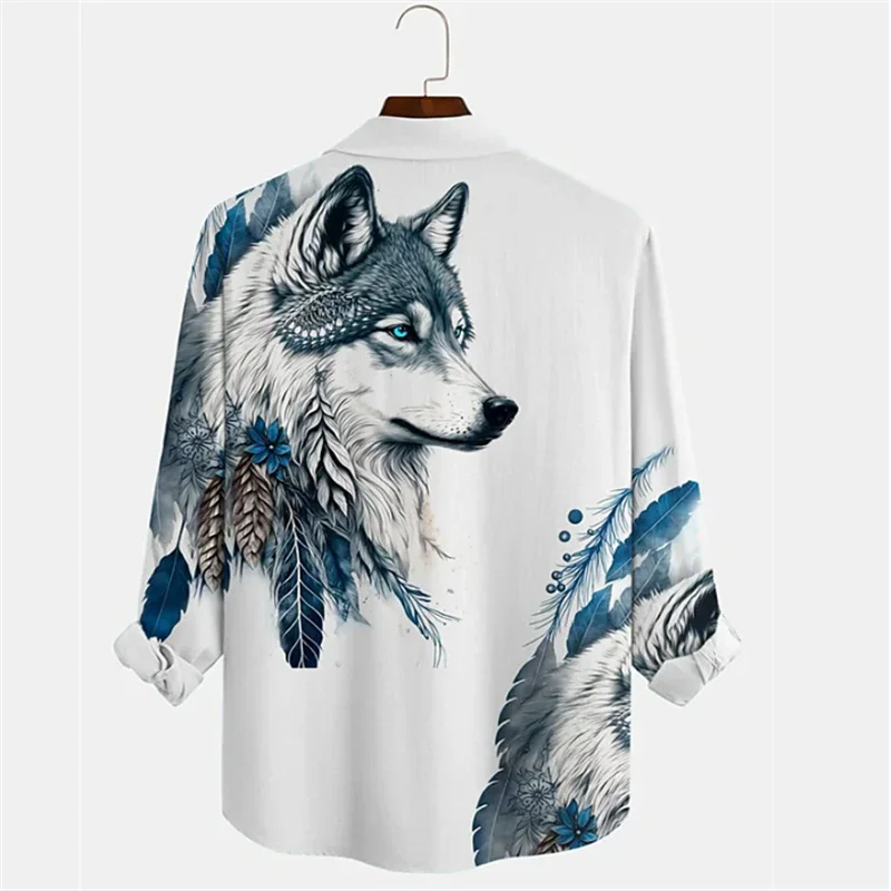 Men's shirt eagle wolf skull cartoon casual outdoor street casual daily autumn and winter lapel long sleeve fashion plus size