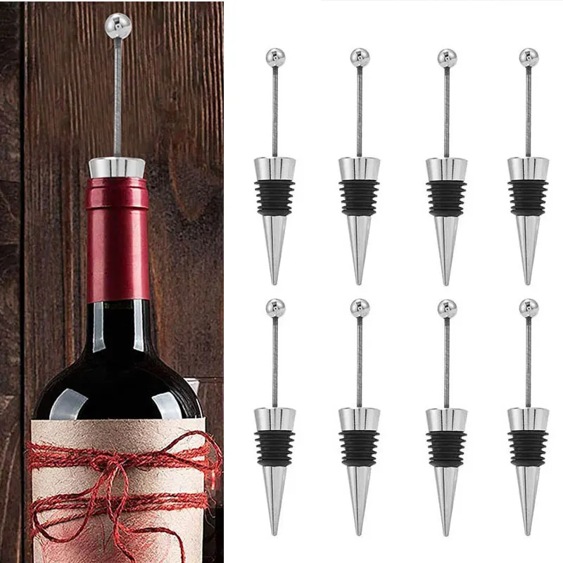 20Pcs Gadget Add a Bead Rhinestone Lampwork Decorative Beaded Wine Bottle Stopper Zinc Alloy Silver Beadable Bottle Stopper