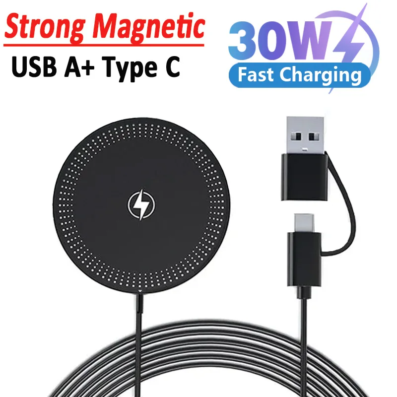 30W Magnetic Wireless Charger Pad Fast Charging Stand for iPhone 15 14 13 12 Pro Airpods PD Macsafe Phone Chargers Dock Station