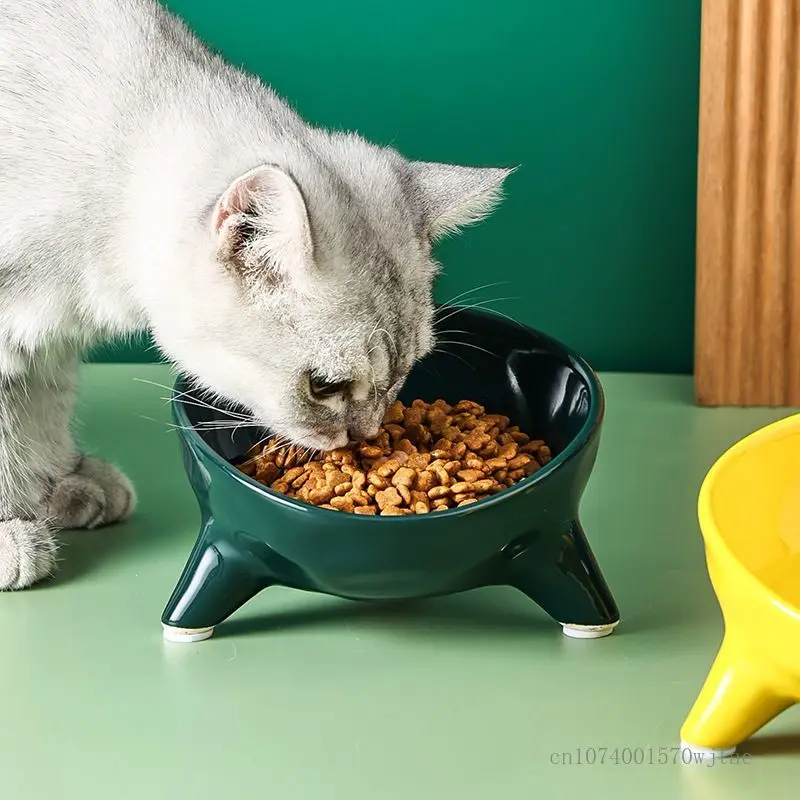 Creative Oblique Mouth Ceramic Bowl for Cat Food Drinking Water, Large Bore Bowl, Dog and Cat Food Plate, Face Pet Supplies, 1Pc