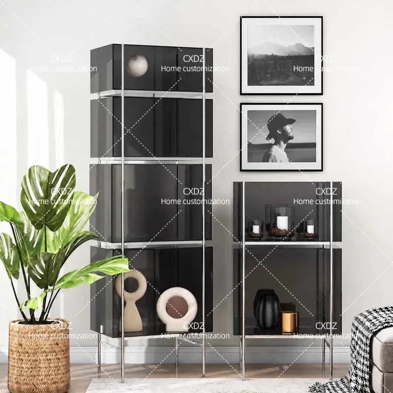 Simple Color Acrylic Bookshelf Floor to Ceiling Storage Display Cabinet Stainless Steel Multi Layer Small Bookcase for Living