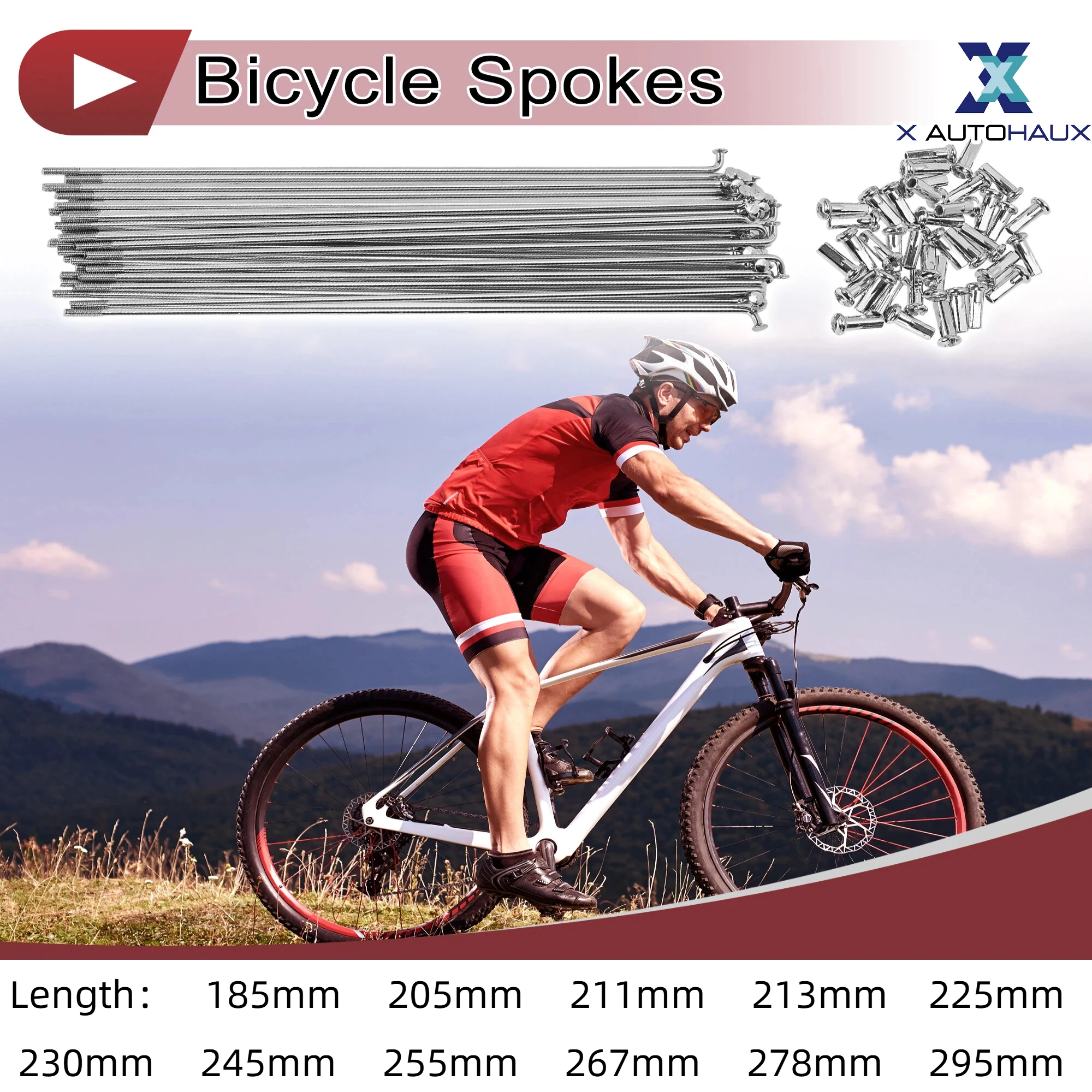 

38 Set 13G Bicycle Spokes 185mm 205mm 211mm 213mm 225mm 230mm 245mm 255mm 267mm 278mm 295mm Carbon Steel Silver Tone