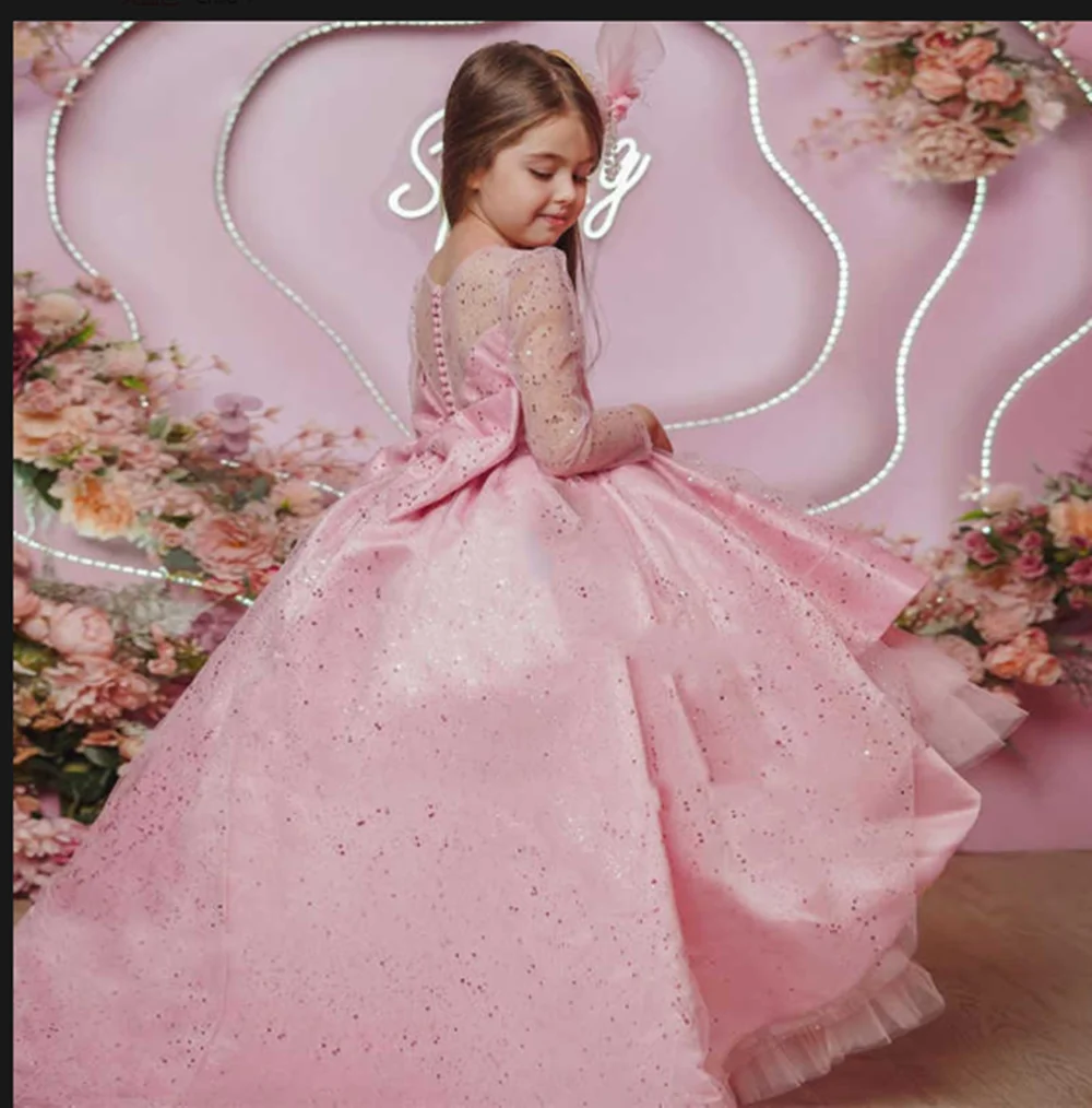 Abiti da ragazza di fiori di lusso per matrimoni Appliques di Tulle paillettes scintillanti in rilievo abiti da spettacolo per bambini abiti da compleanno