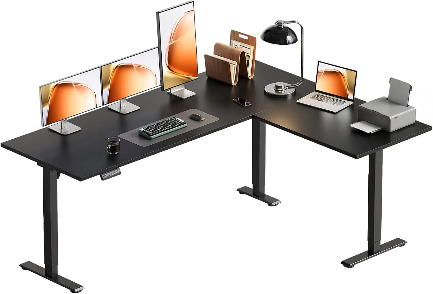 63 Inch Reversible L Shaped Electric Standing Desk, Black | Large Corner Height Adjustable Stand Up Desk, 3 Memory Presets, Sit