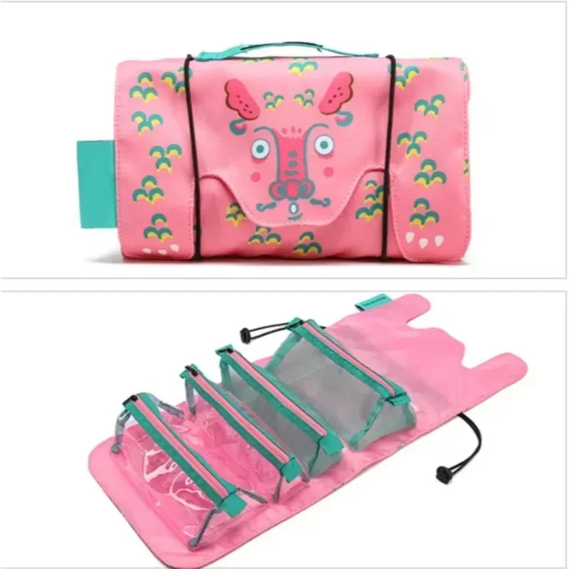 Kawaii Portable Makeup Brush Bag Large Capacity Four in One Detachable Cute Animal Travel Cosmetic Storage Bags