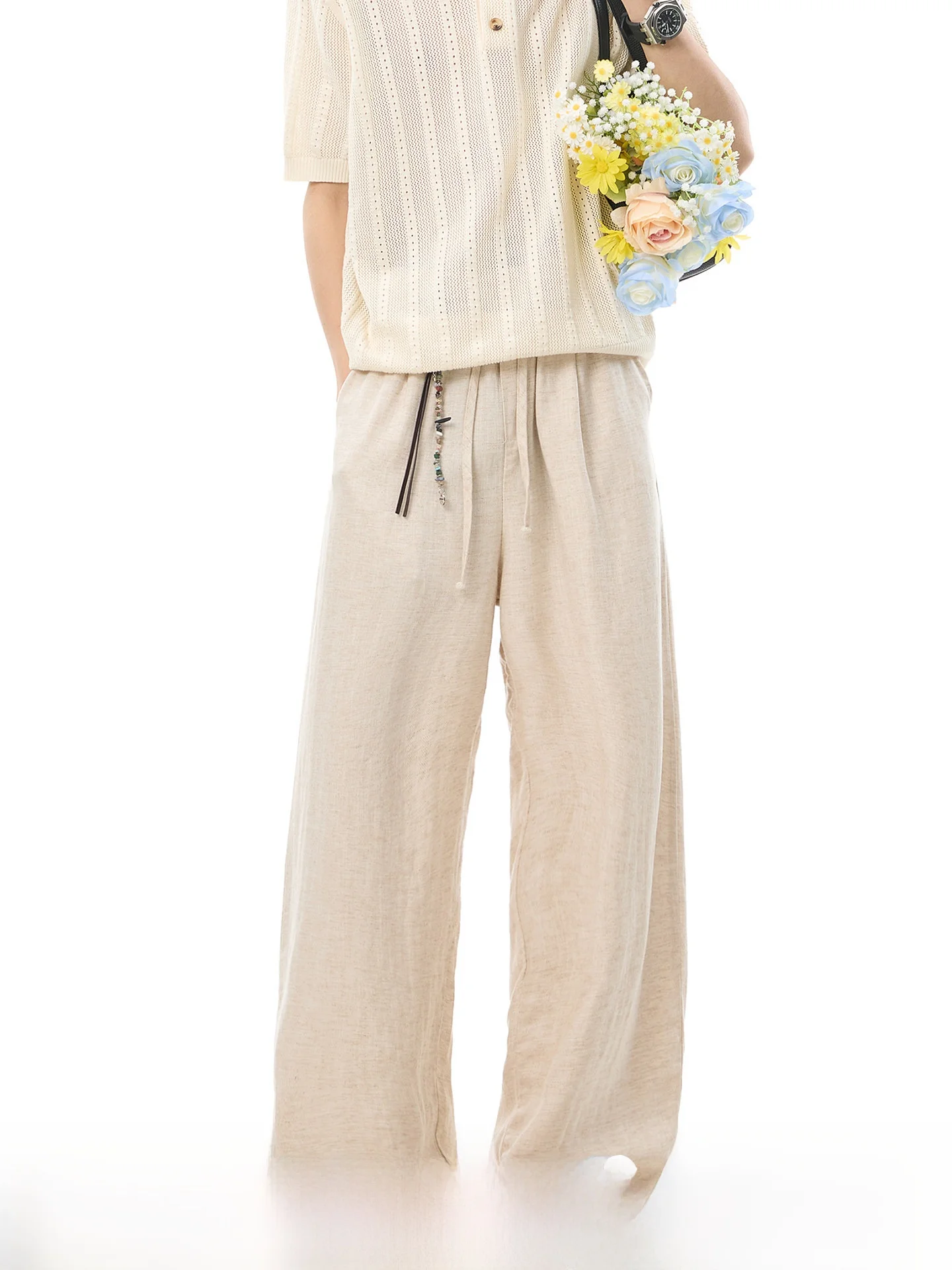 Men's Casual Straight Leg Linen Pants Breathable Comfortable Dream Made Lenzing Lyocell Summer Leisure Trousers
