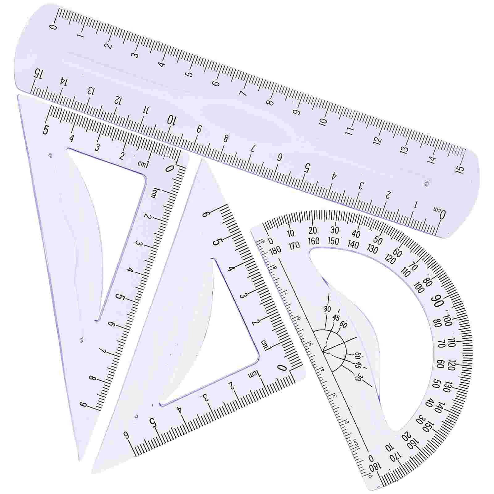 4pcs/Set Plastic Straight Triangle Ruler Geometry Protractor Drafting Ruler Precise Measuring Ruler School Office Stationery